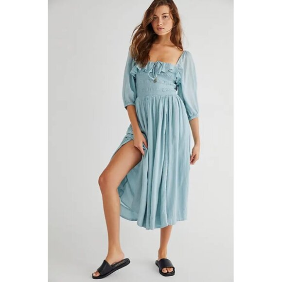 Free People Oasis Light Blue Midi Dress - Picture 1 of 8